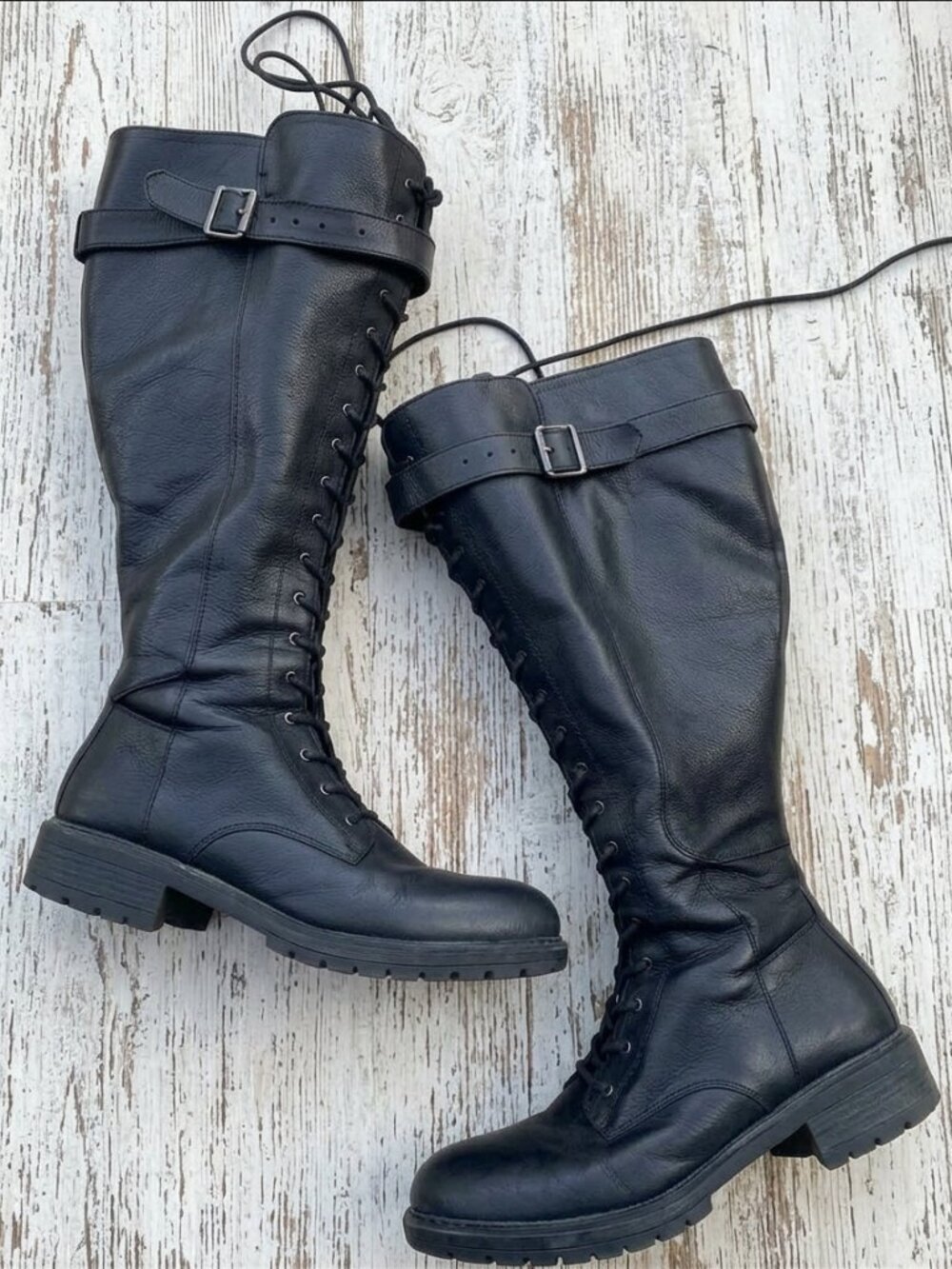 torrid size 11 Black Combat Boots - Faux Leather - Knee High Wide Calf